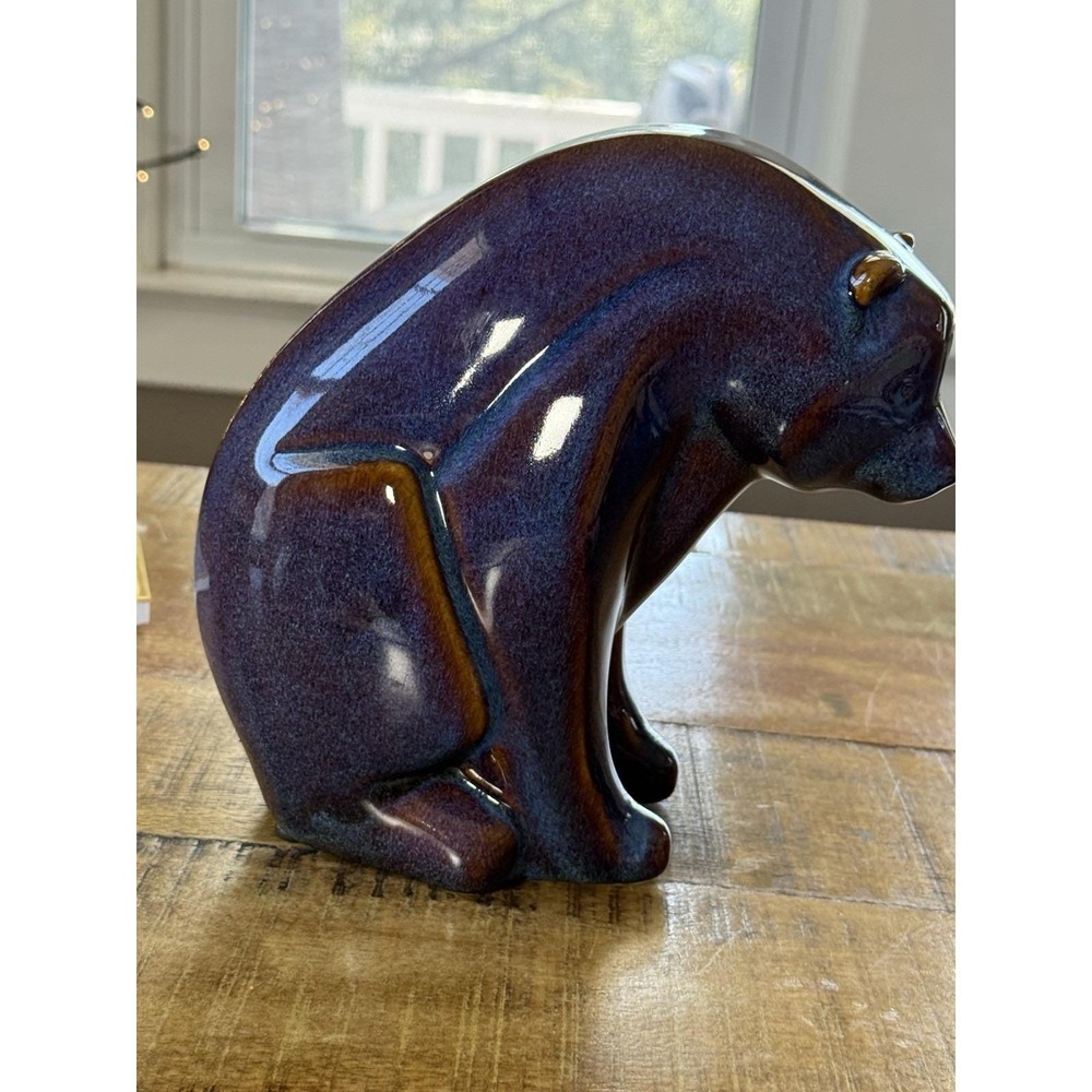 Scandinavian Vintage Blue Brown Drip Glaze Ceramic Bear Figurine Art Sculpture - Picture 3 of 11